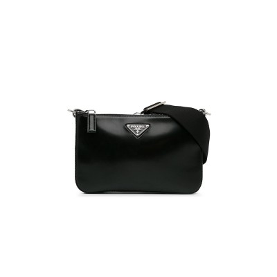 PRADA BLACK LEATHER CROSSBODY BAG PONY-STYLE CALFSKIN 2VH129 (22*14*2.5cm) PRADA BLACK LEATHER CROSSBODY BAG PONY-STYLE CALFSKIN 2VH129 (22*14*2.5cm)